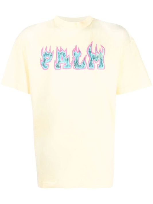 Playera Palm Angels con logo estampado y motivo de llamas