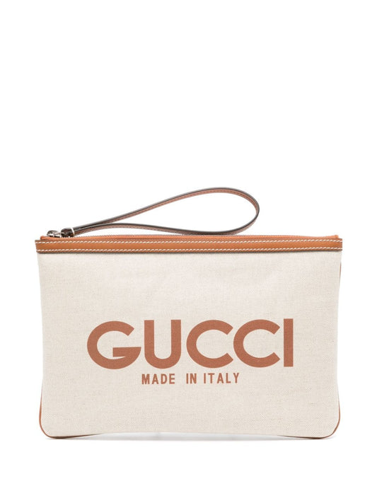 Gucci bolsa de mano de lona con logo estampado