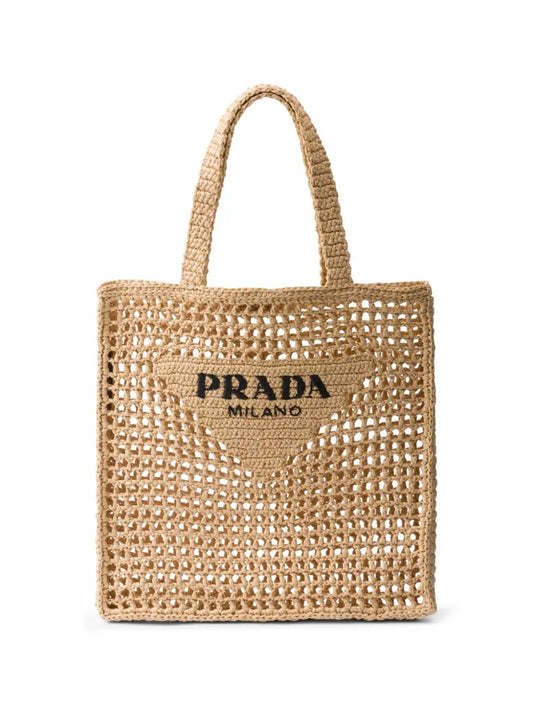 Prada tote de paja con logo bordado