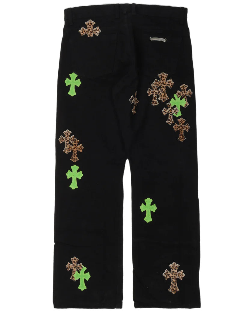 Chrome Hearts Cheetah Cross Patch Jeans w/ 35 Patches