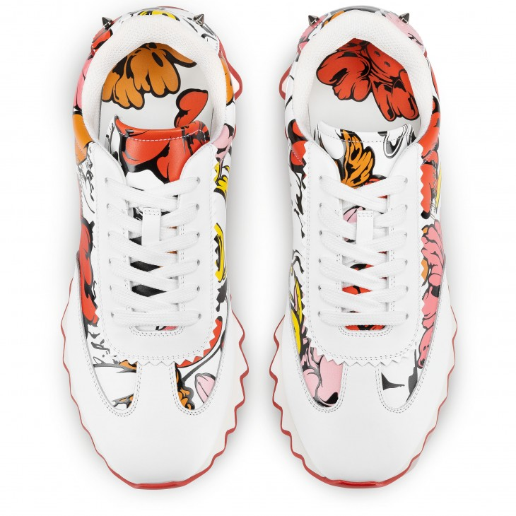 Loubishark woman Sneakers - Calf leather Shun Sudo Flower print - White - Women