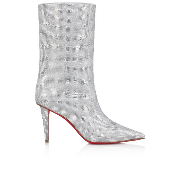 Astrilarge Strass Booty 85 mm Boots - Metallic suede and strass - Silver - Women