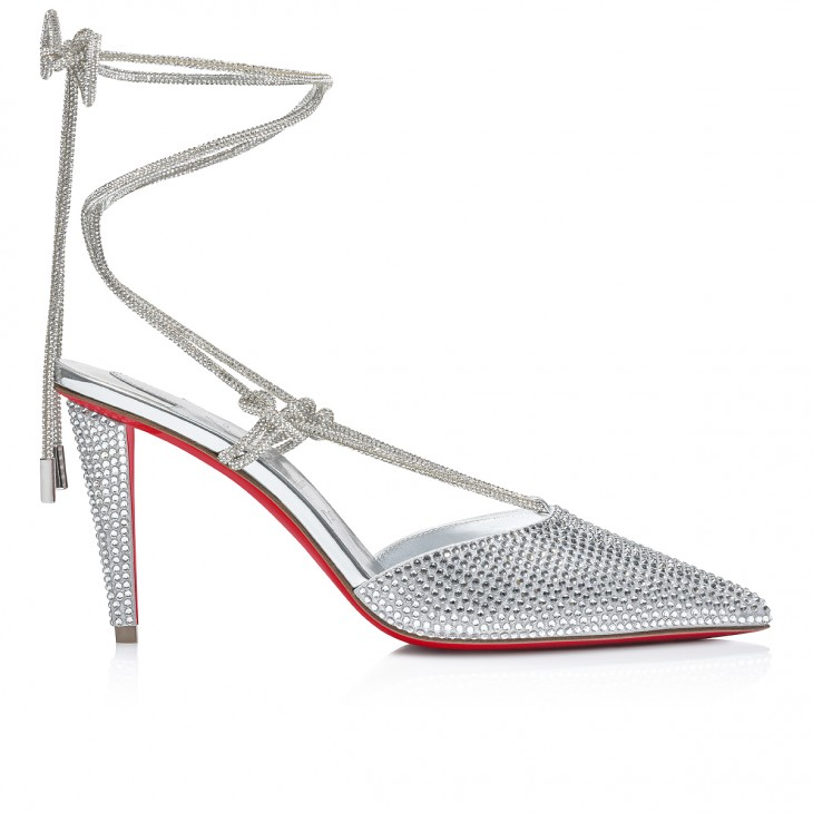 Astrid Lace Strassita 85 mm Strappy pumps - Metallic suede and strass - Crystal - Women