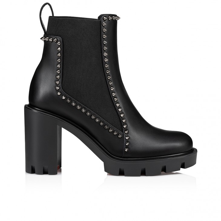 Out Line Spikes Lug 70 mm Boots - Calf leather and spikes - Black - Women