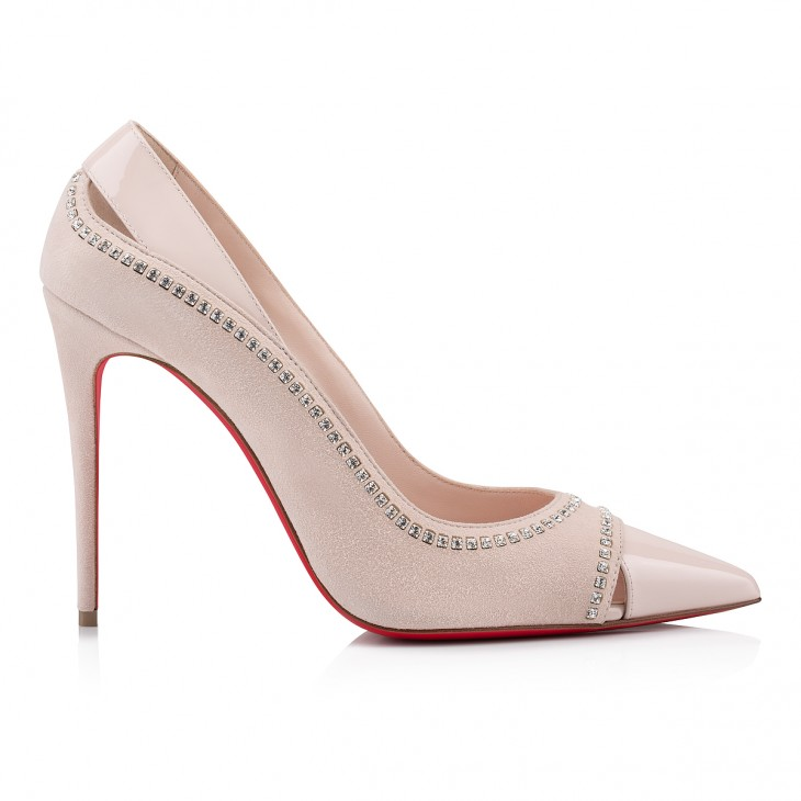 Duvette Strass 100 mm Pumps - Patent calf leather, suede and strass - Leche - Women