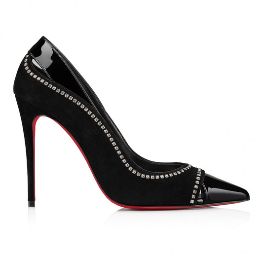 Duvette Strass 100 mm Pumps - Patent calf leather and strass - Black - Women