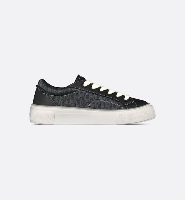 Sneaker B33 Piel de becerro lisa negra y Dior Oblique en jacquard