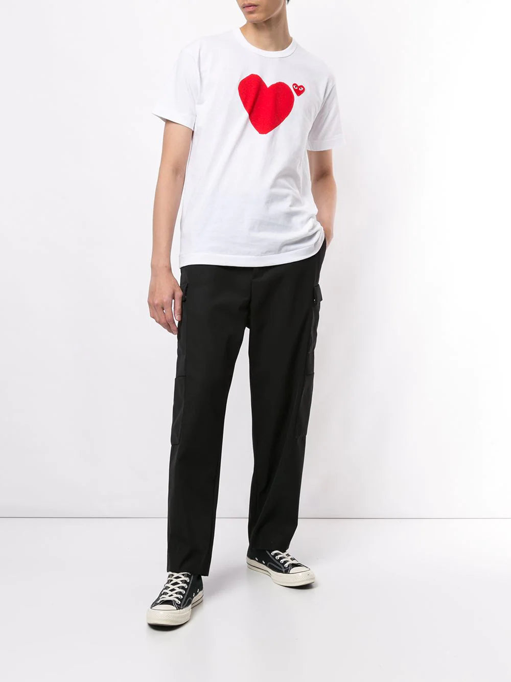 Playera CDG con estampado de logo y corazón